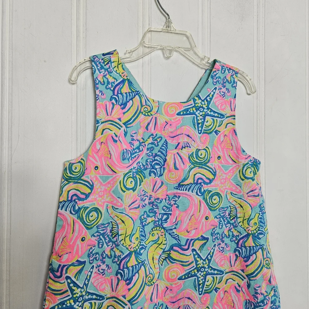 Sigrid Olsen Dress Girls 7 Sea Life A-Line Cotton Sleeveless Lined Pink Multi